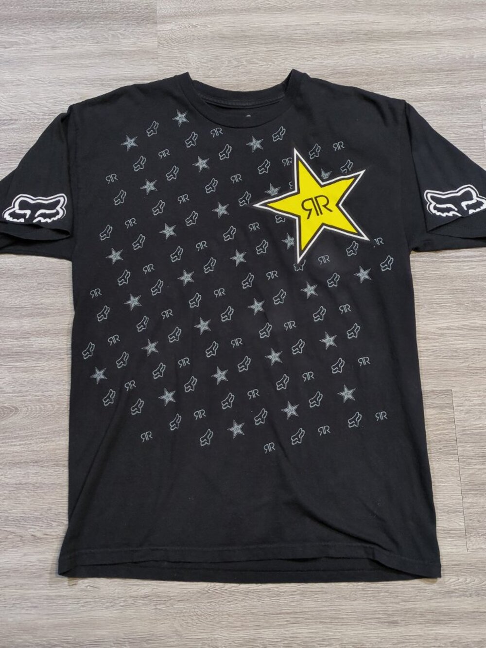 Fox Racing x Rockstar Energy Men's Large T Shirt Black Graphic Y2K Grunge Skater
